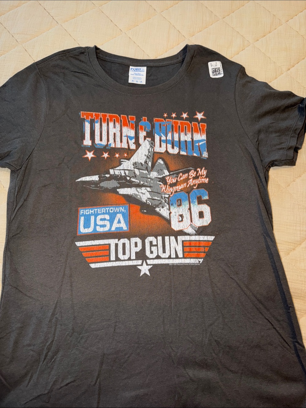 H&M Black Top Gun 'Turn & Burn' Graphic Tee with Red & Blue Accents women Medium